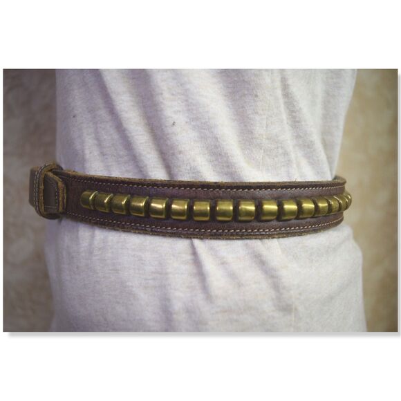 Tory Leather Co. Havana Brown Studded 3/4” English Bridle Clincher Belt Size 28 - Picture 5 of 11